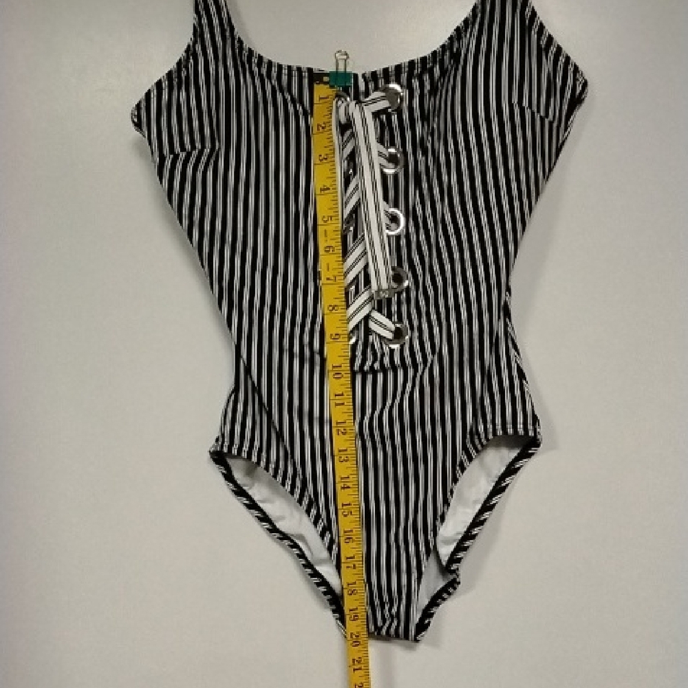 MICHAEL Michael Kors Black and White Striped One Piece - Picture 6 of 8